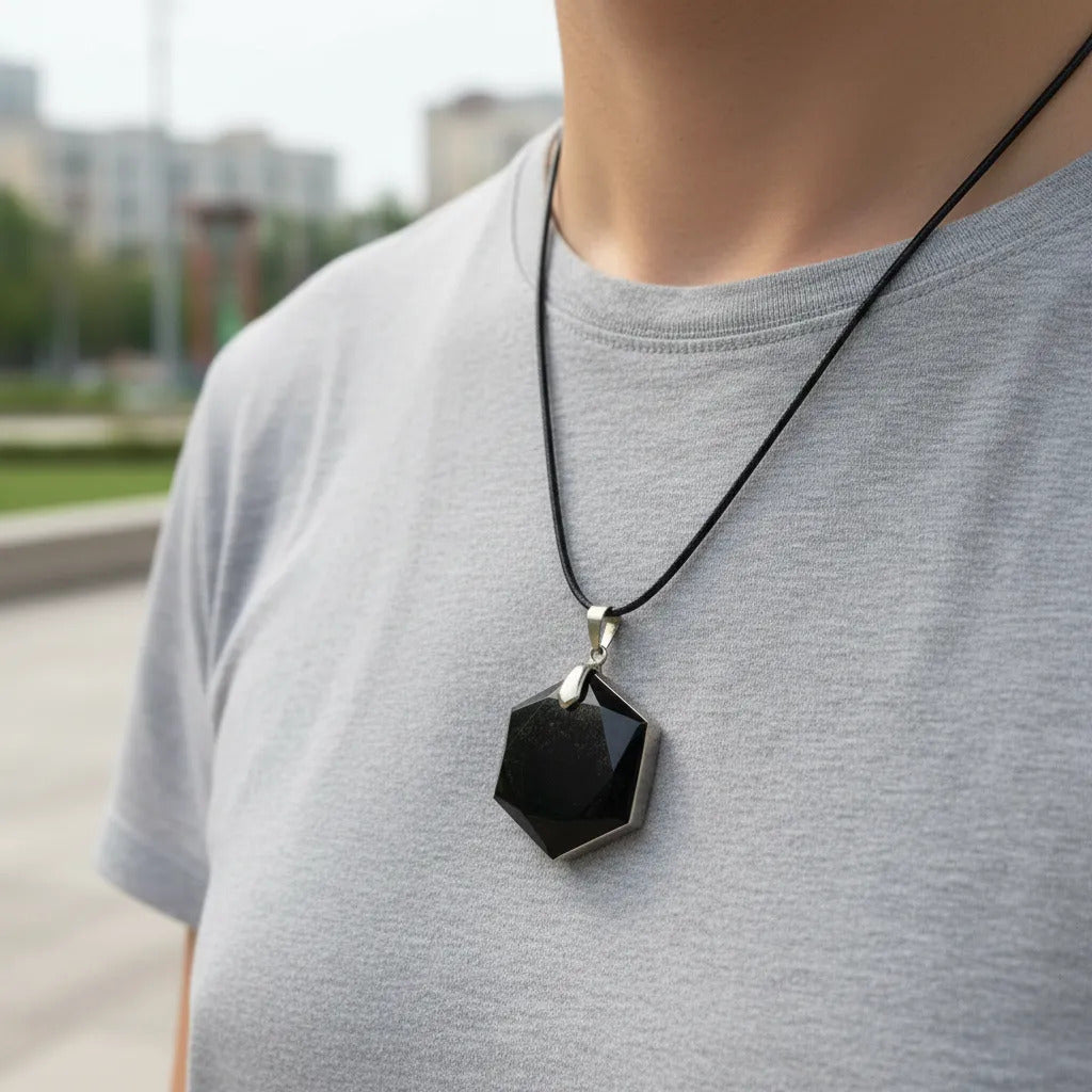 Dije Prisma Hexagonal Obsidiana Dorada 4 Cm Protección