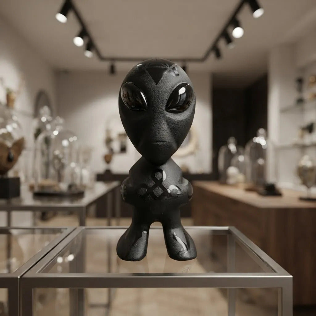 Figura Alien Obsidiana Negra Grabado Artesanal Protección Grabado 3