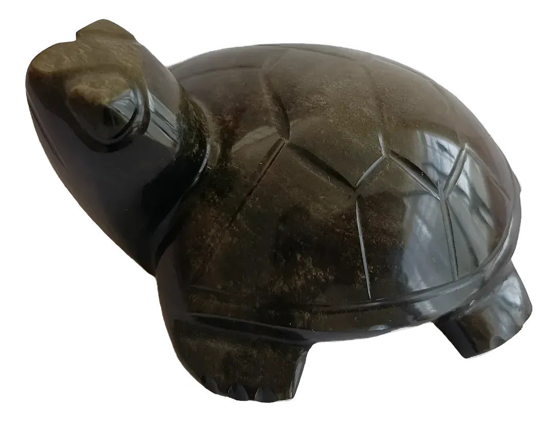 Figura Tortuga Obsidiana Dorada 10 Cm Artesanal Protección
