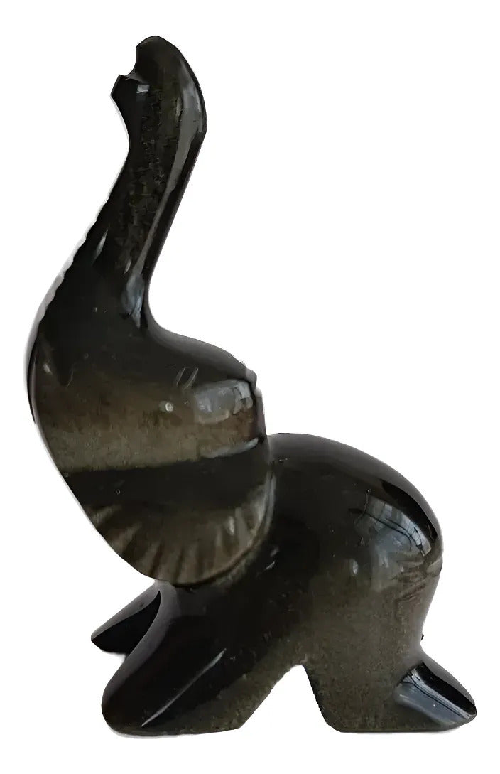 Figura Elefante Obsidiana Dorada 9 Cm Artesanal Protección