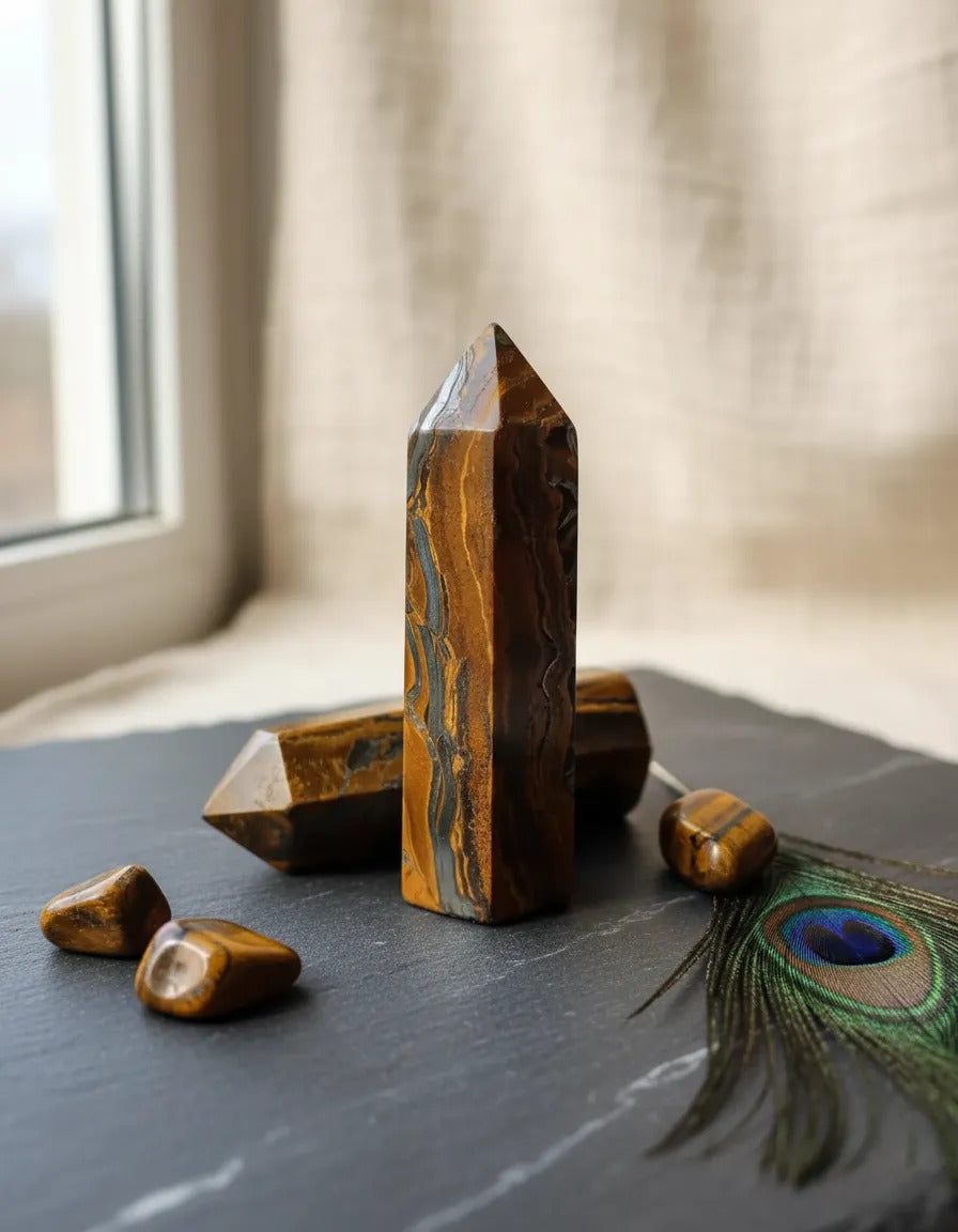 Obelisco De Ojo De Tigre Natural 7 Cm Protección Energética