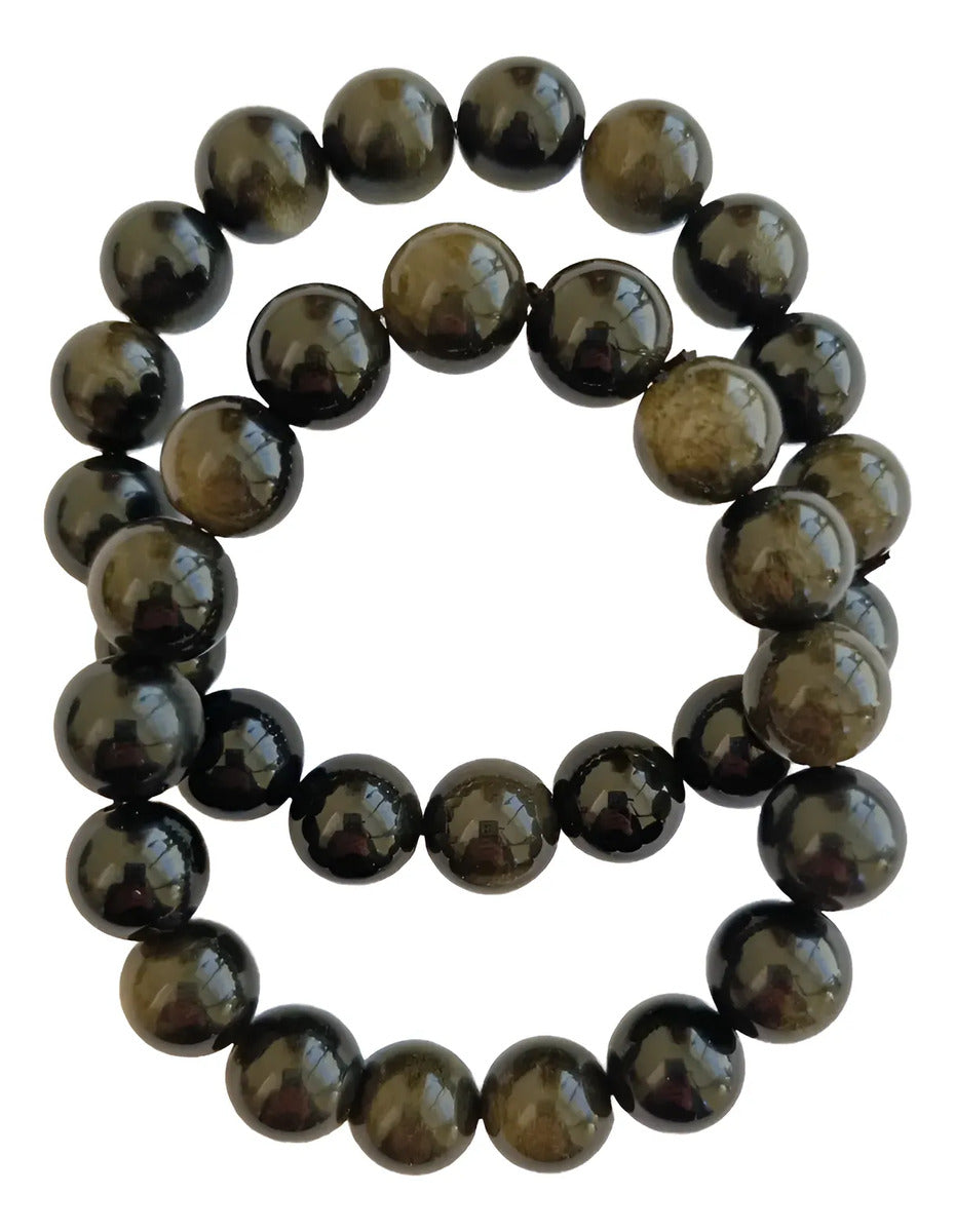 Pulsera Elástica Obsidiana 12 Mm Protección Equilibrio