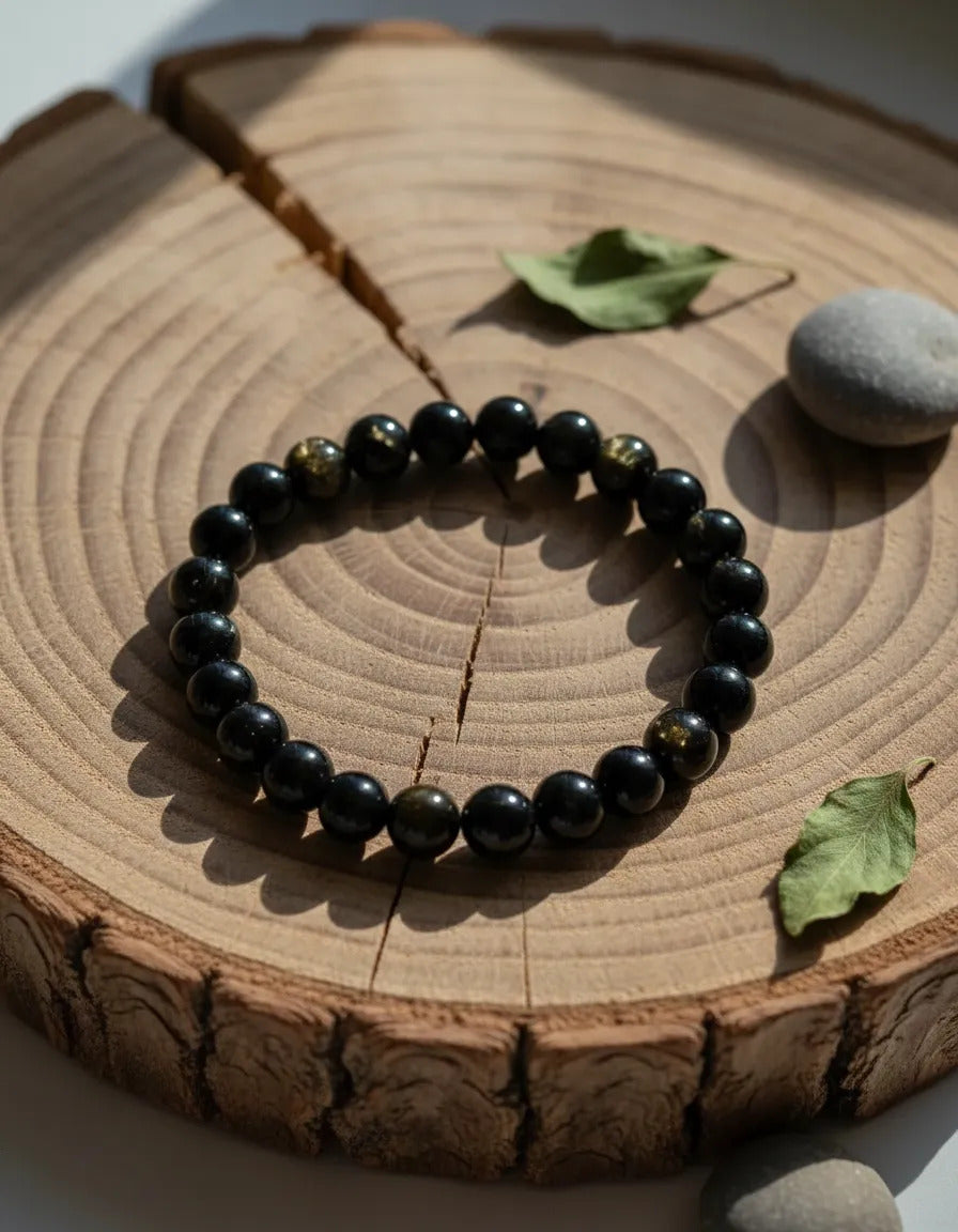 Pulsera Elástica Obsidiana 8 Mm Protección Equilibrio