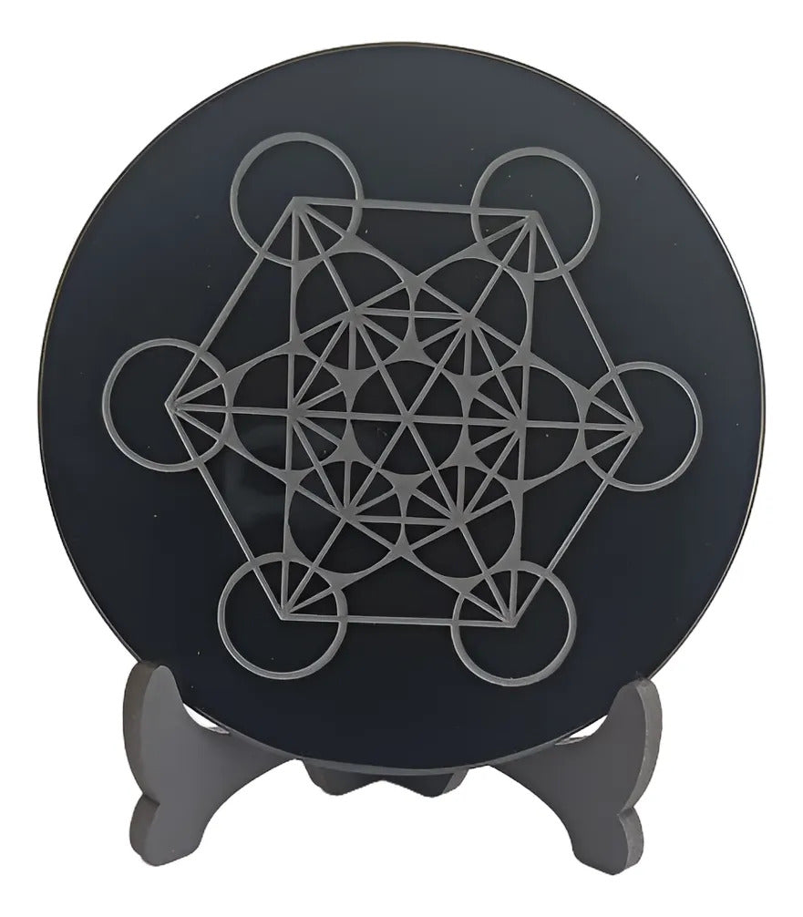 Espejo Obsidiana 10cm Grabado Protección Energética A Elegir
