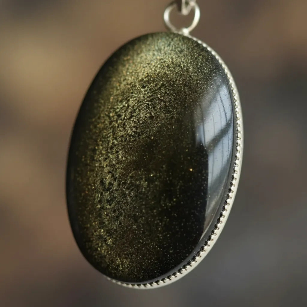 Dije Óvalo Obsidiana Dorada 4 Cm Protección Personal
