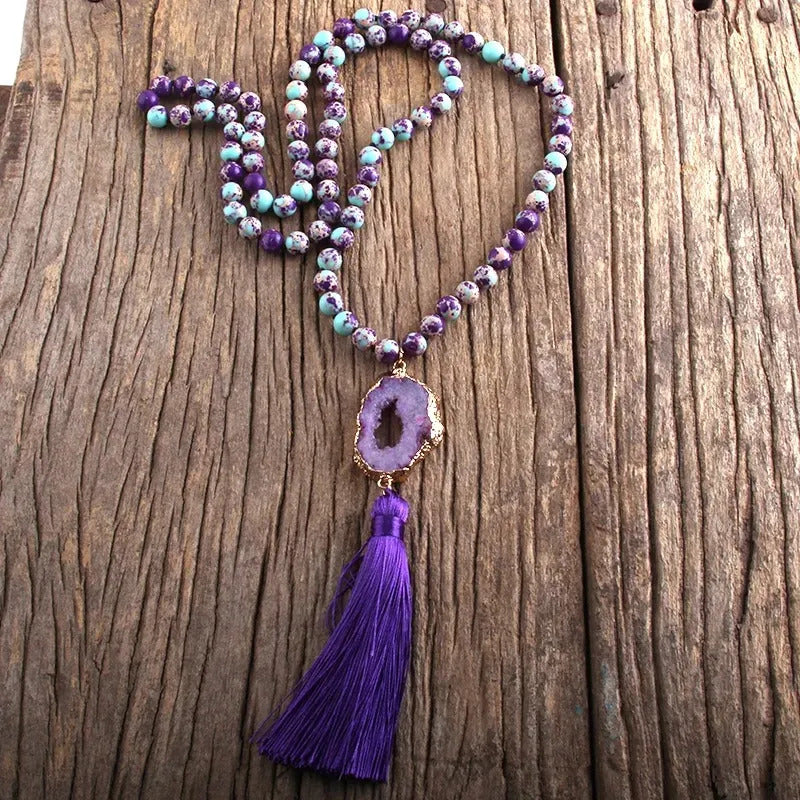 Collar Bohemio Étnico Borla Piedra Natural Colores A Elegir