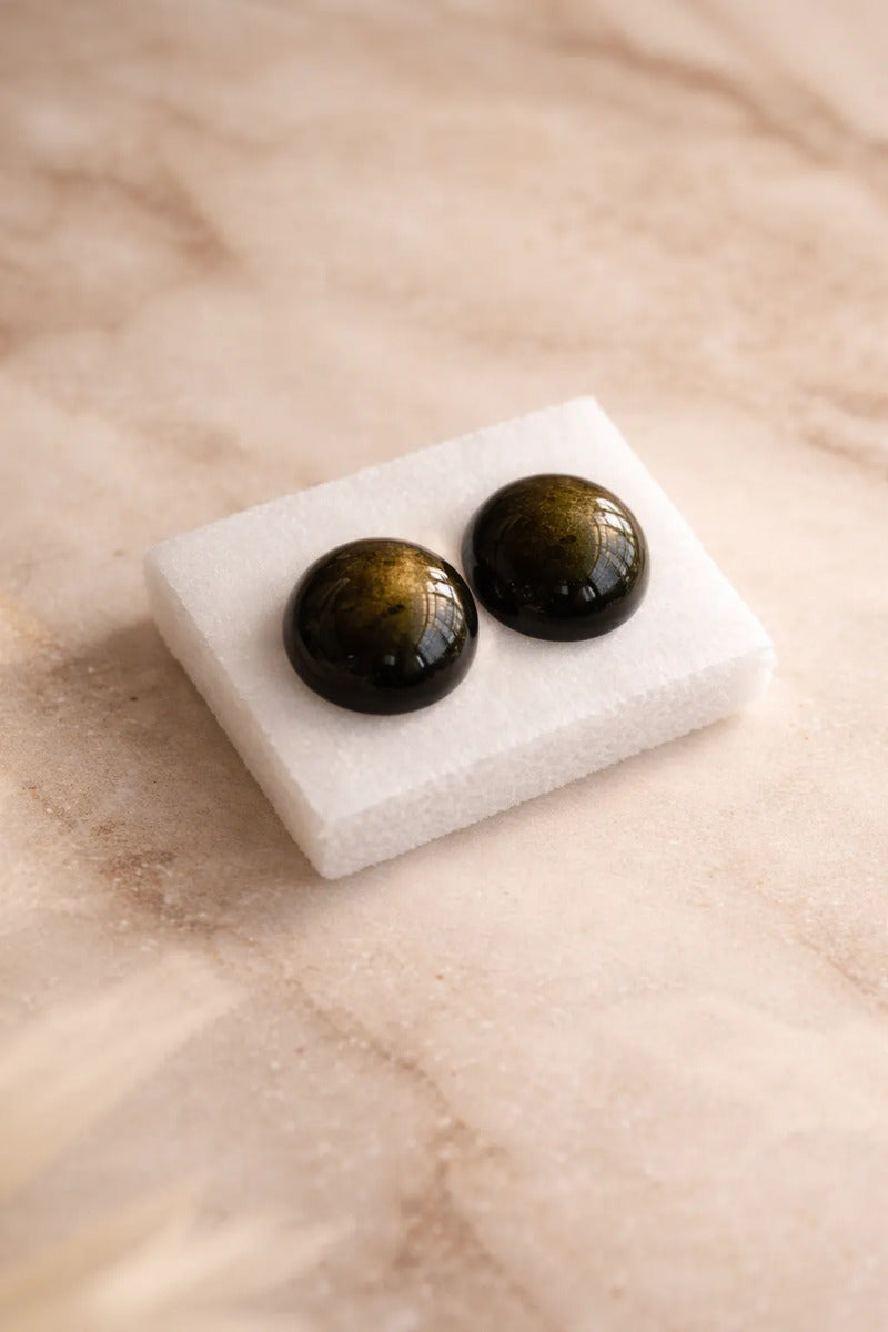 Aretes Obsidiana Dorada Natural Broquel Protección Energía