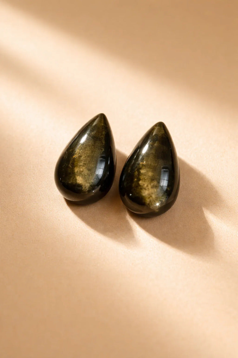 Aretes Obsidiana Dorada Natural Broquel Protección Energía