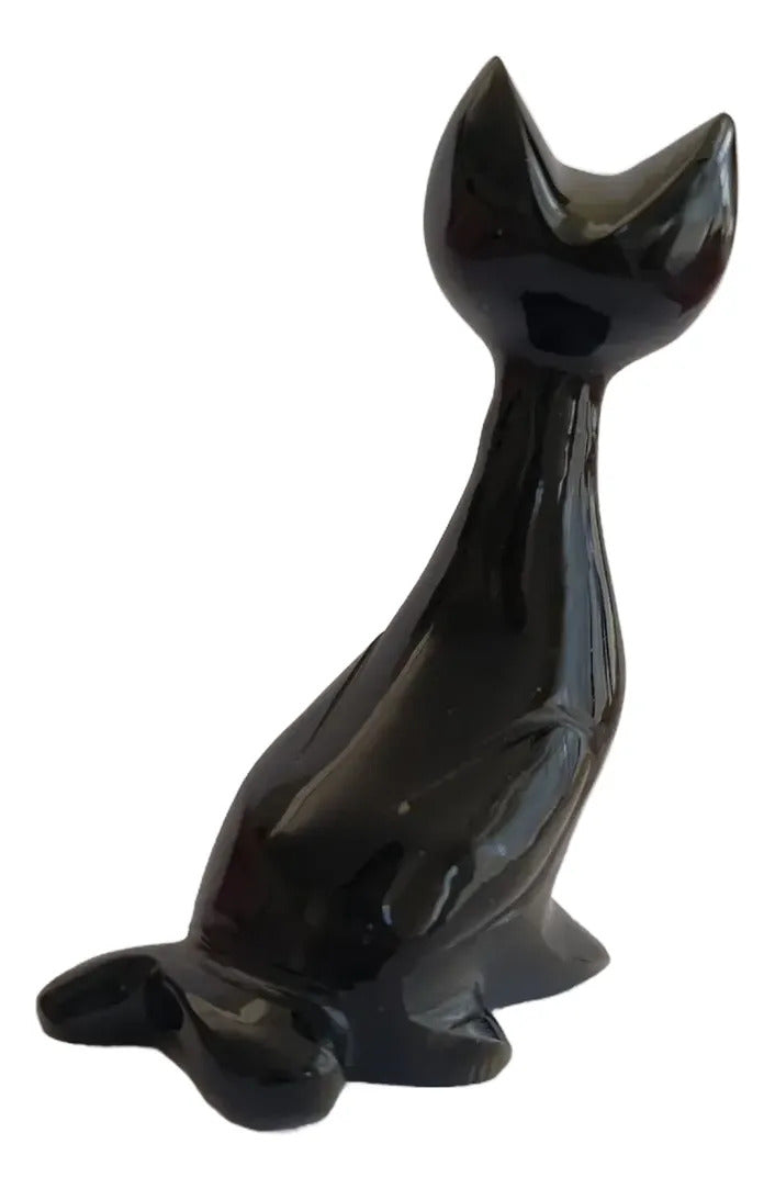 Figura Gato Obsidiana Dorada 9 Cm Artesanal Protección