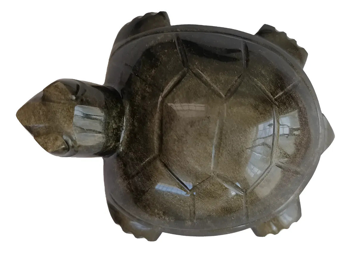 Figura Tortuga Obsidiana Dorada 10 Cm Artesanal Protección