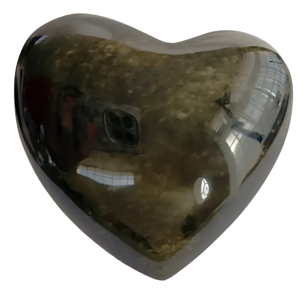 Figura Corazón Obsidiana Dorada Artesanal Protección Energía Corazón
