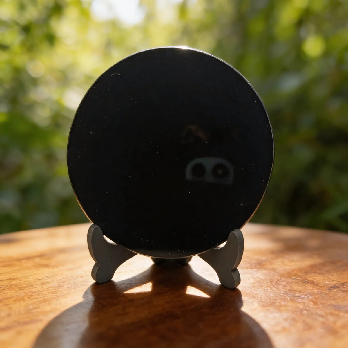 Espejo De Obsidiana Liso Artesanal 10 Cm Energía Protección