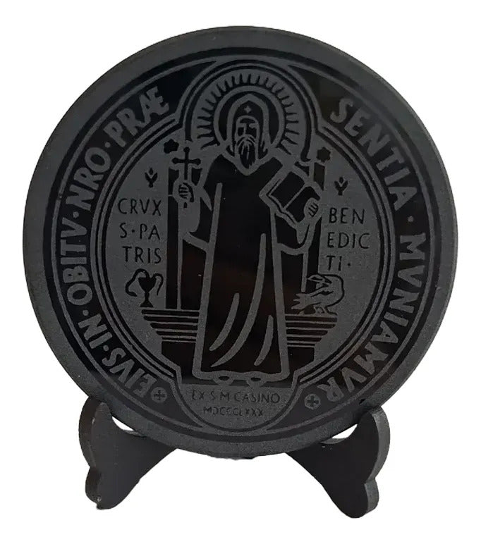 Espejo Obsidiana San Benito Doble Grabado 7 Cm Protección