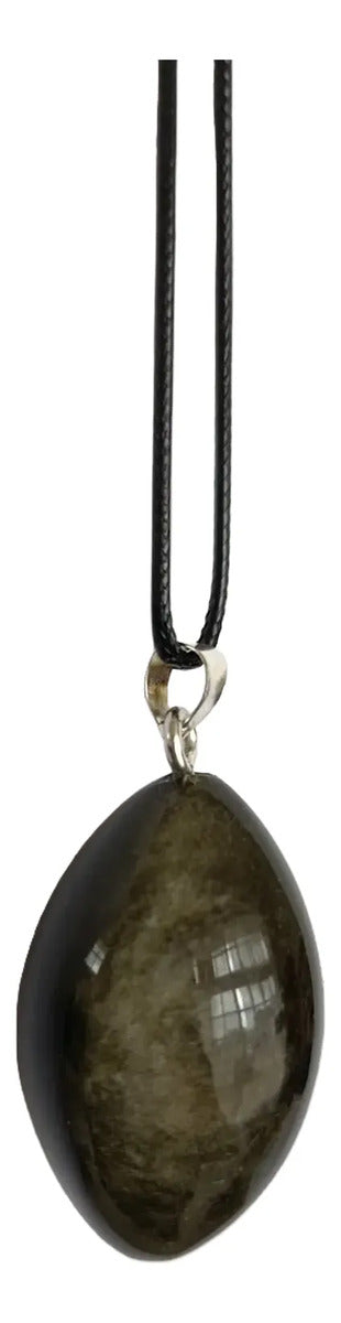 Dije Forma Almendra Obsidiana Dorada Protección Energética Almendra