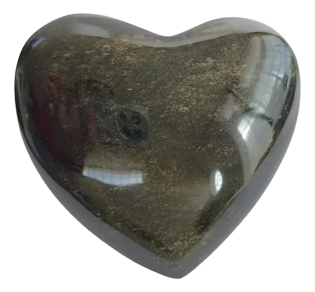 Figura Corazón Obsidiana Dorada Artesanal Protección Energía Corazón