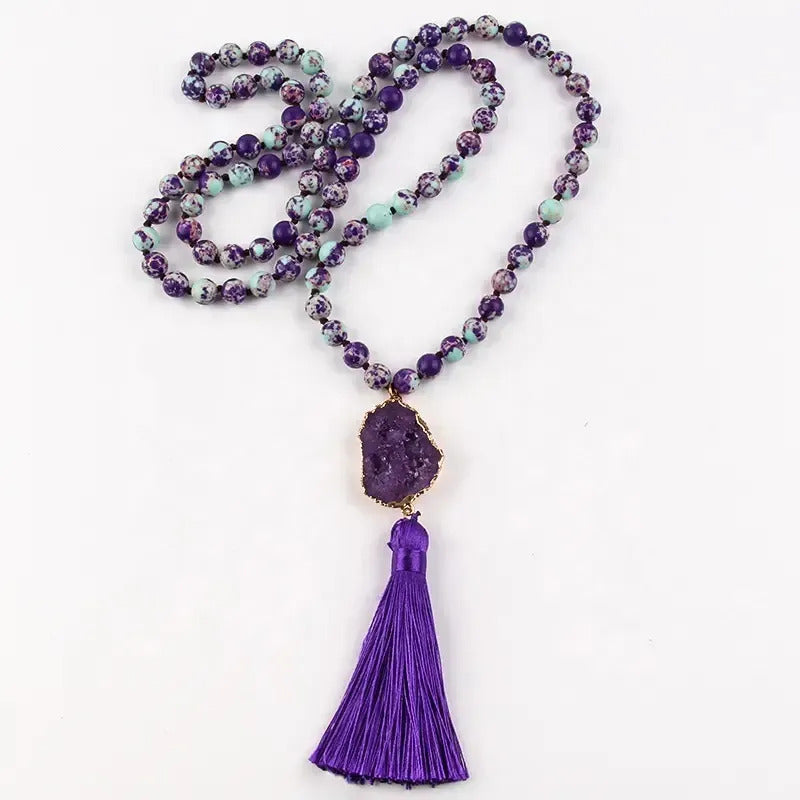 Collar Bohemio Étnico Borla Piedra Natural Colores A Elegir