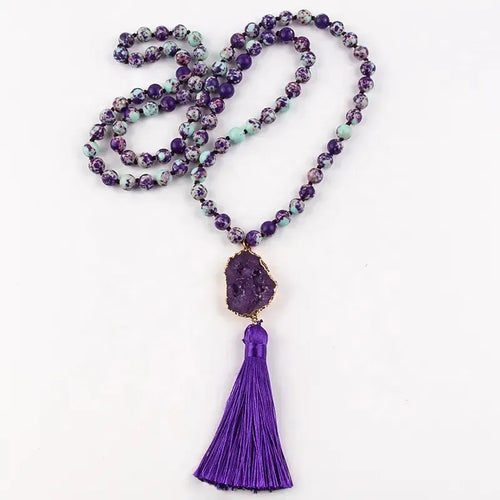 Collar Bohemio Étnico Borla Piedra Natural Colores A Elegir