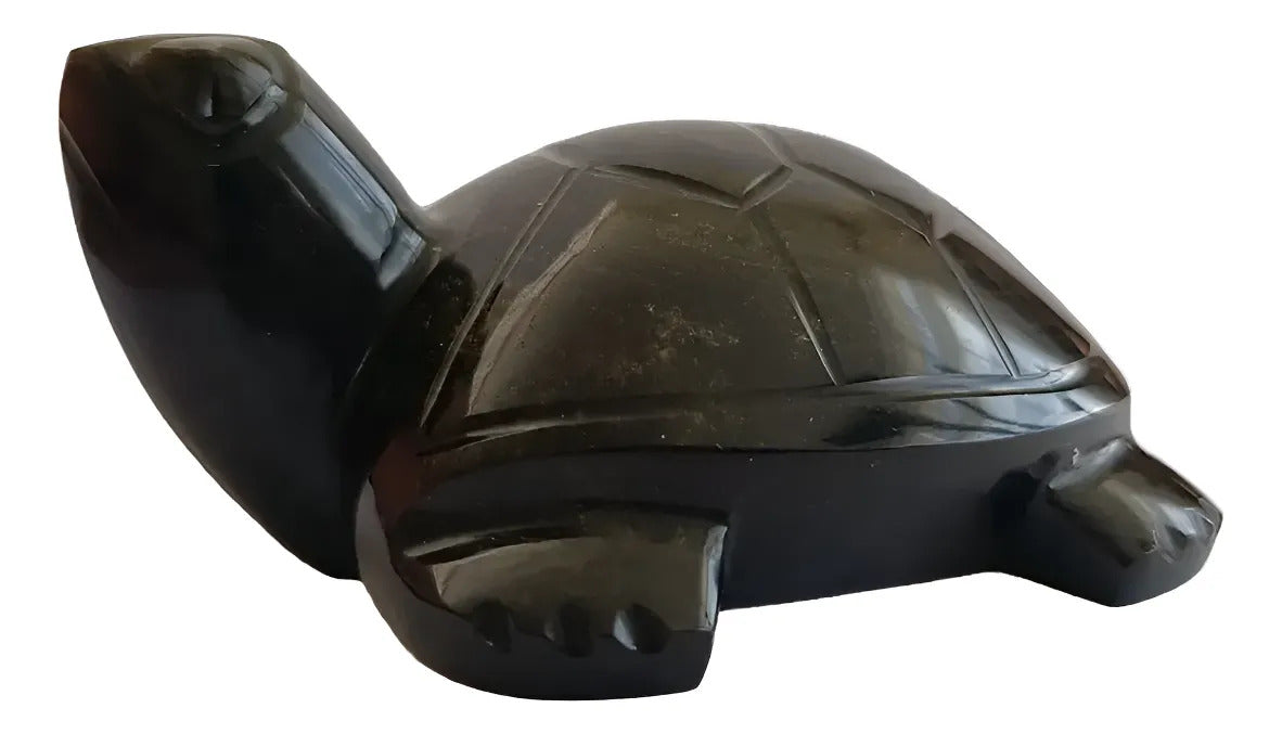 Figura Tortuga Obsidiana Dorada 10 Cm Artesanal Protección