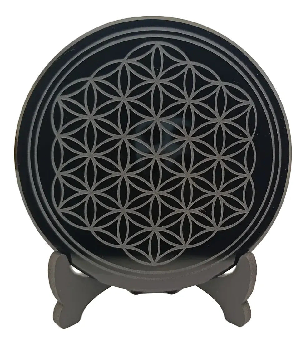 Espejo Obsidiana 10cm Grabado Protección Energética A Elegir