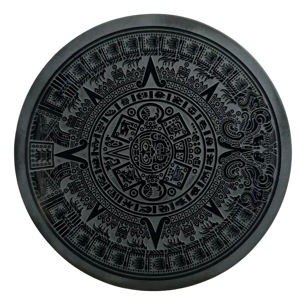 Espejo Obsidiana 10 Cm Grabado Piedra Sol Calendario Azteca