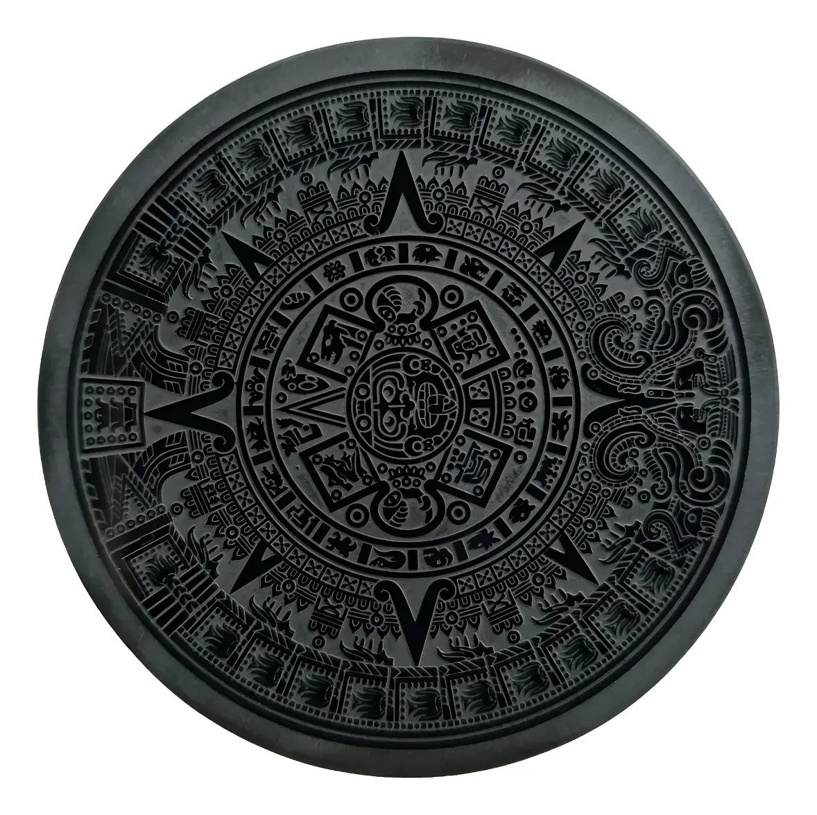 Espejo Obsidiana 10 Cm Grabado Piedra Sol Calendario Azteca