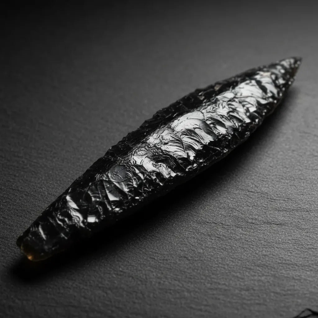 Punta Artesanal Obsidiana Negra 15 Cm Decoración Protección