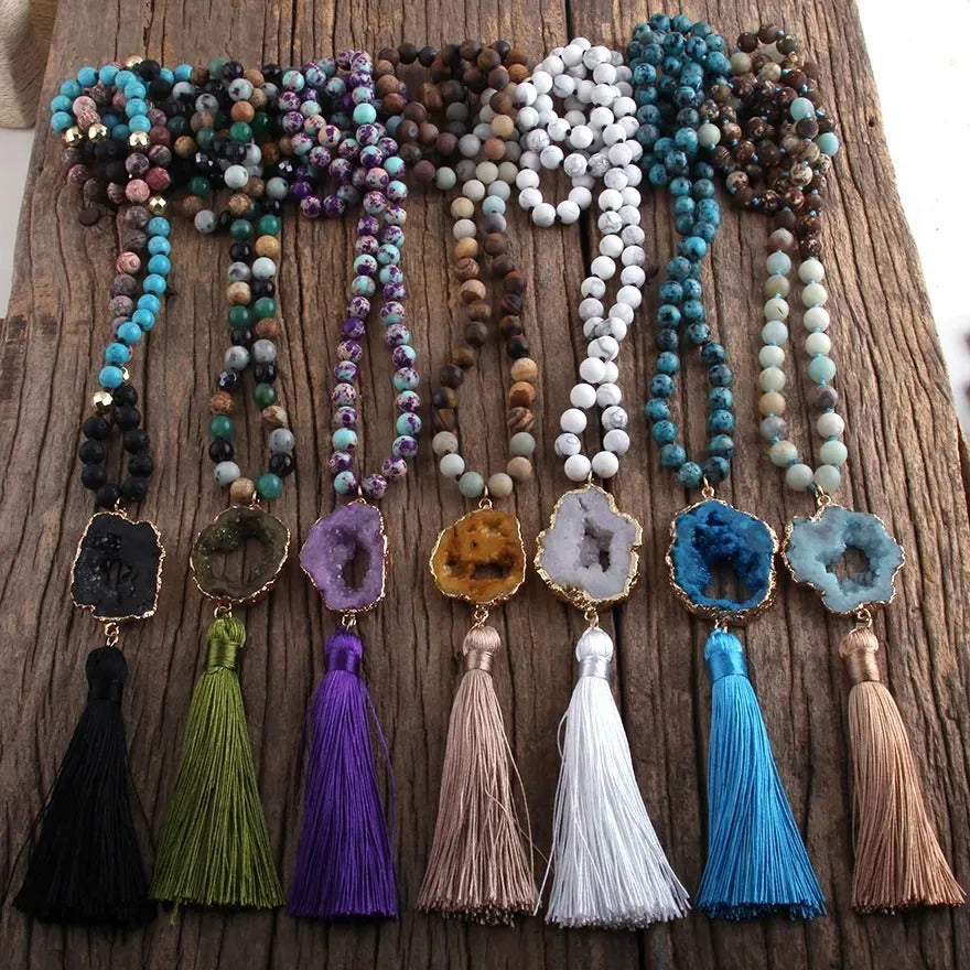 Collar Bohemio Étnico Borla Piedra Natural Colores A Elegir