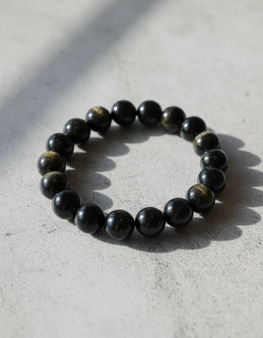 Pulsera Elástica Obsidiana 12 Mm Protección Equilibrio