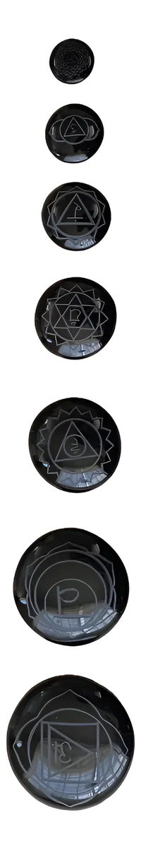 Set 7 Chakras Obsidiana Grabada Equilibrio Energético