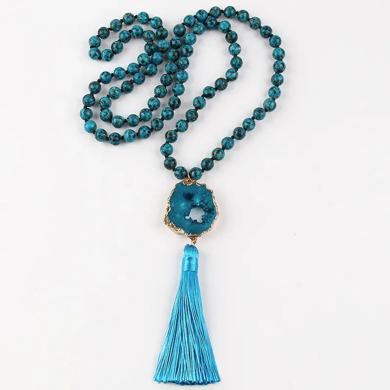 Collar Bohemio Étnico Borla Piedra Natural Colores A Elegir