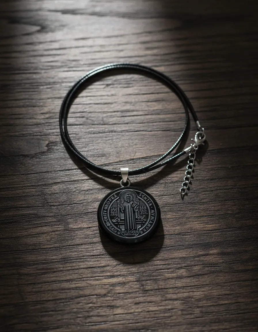 Dije Obsidiana San Benito Doble Grabado 3.5 Cm Protección