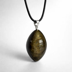 Dije Forma Almendra Obsidiana Dorada Protección Energética Almendra