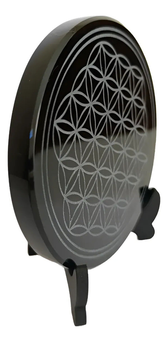 Espejo Obsidiana 10cm Grabado Protección Energética A Elegir