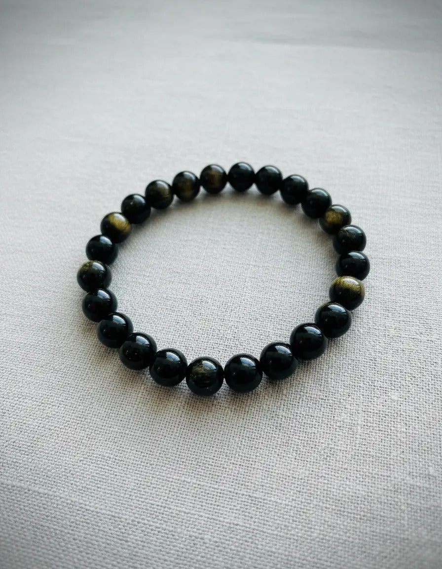 Pulsera Elástica Obsidiana 8 Mm Protección Equilibrio