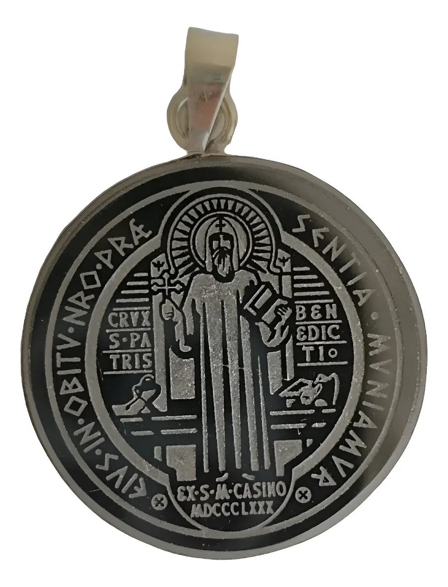Dije Obsidiana San Benito Doble Grabado 3.5 Cm Protección