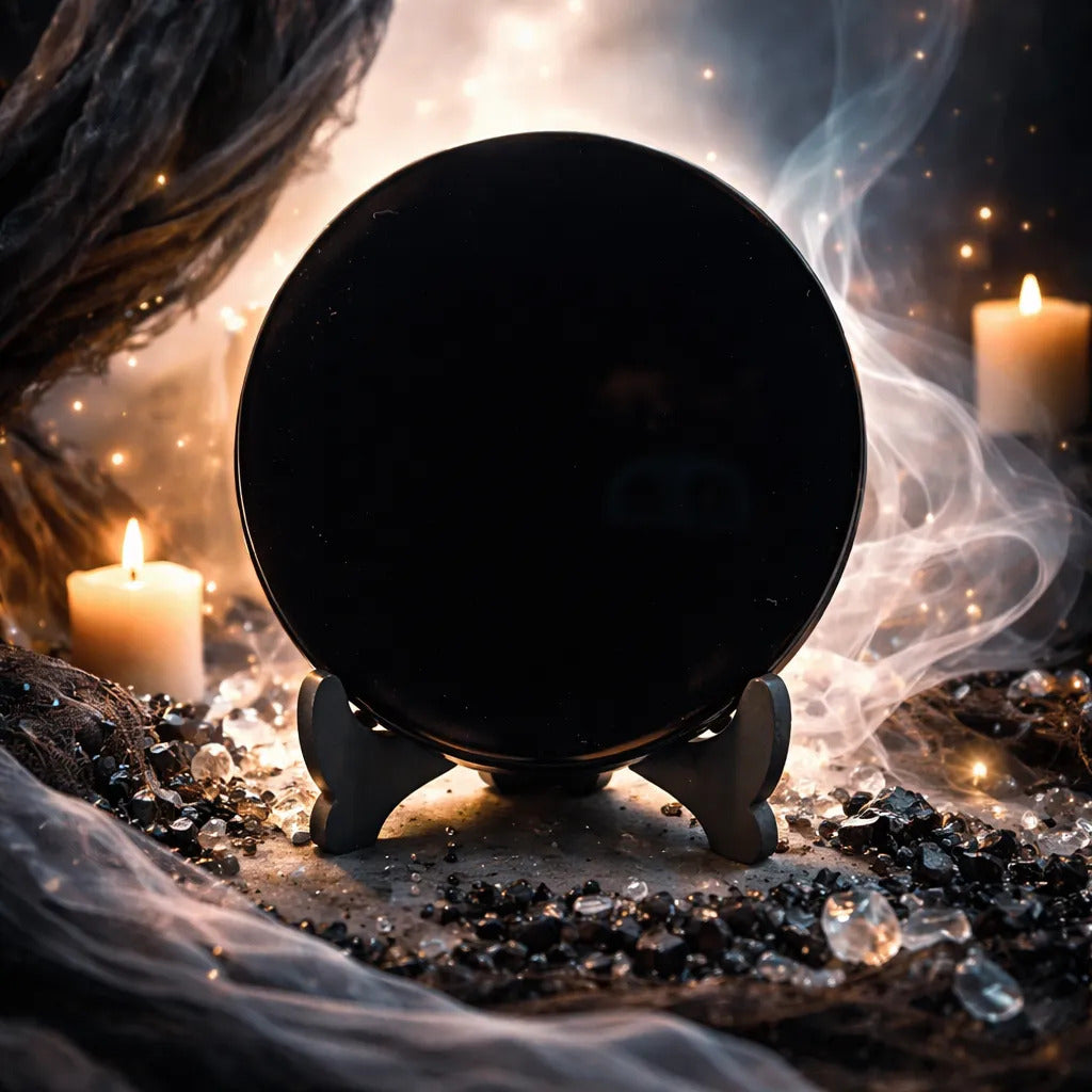 Espejo De Obsidiana Liso Artesanal 13 Cm Energía Protección