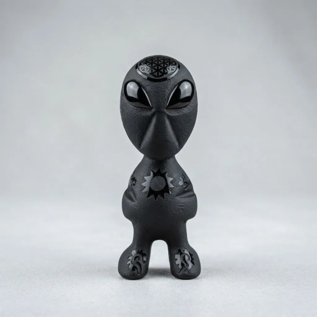 Figura Alien Obsidiana Negra Grabado Artesanal Protección Grabado 2
