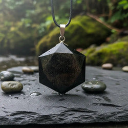 Dije Prisma Hexagonal Obsidiana Dorada 4 Cm Protección