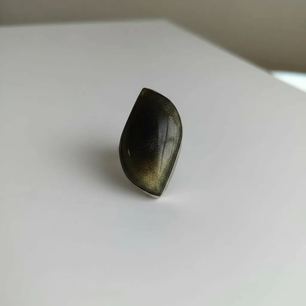 Anillo Obsidiana Dorada Ajustable Protección Forma A Elegir