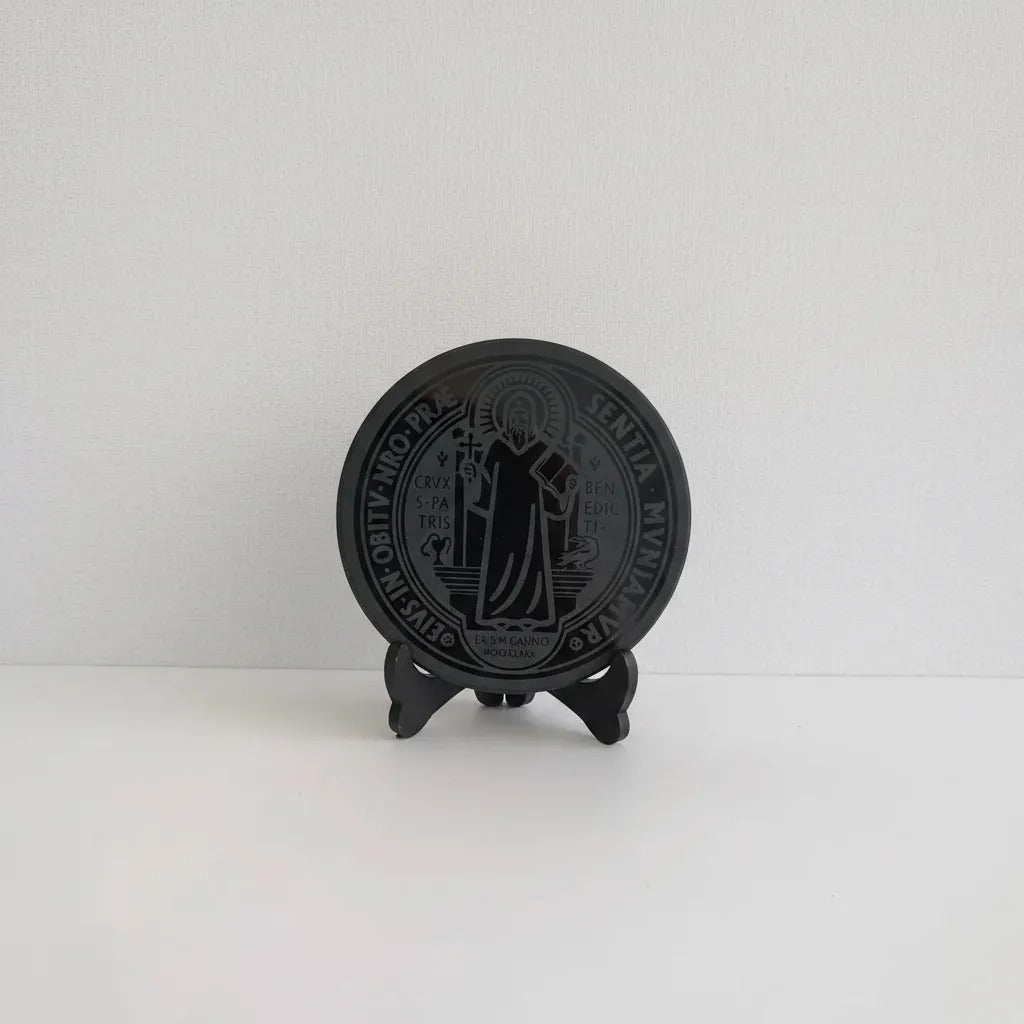 Espejo Obsidiana San Benito Doble Grabado 7 Cm Protección
