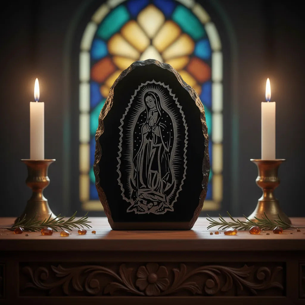 Virgen De Guadalupe En Obsidiana Grabada
