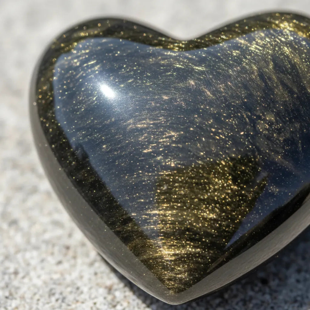 Figura Corazón Obsidiana Dorada Artesanal Protección Energía Corazón