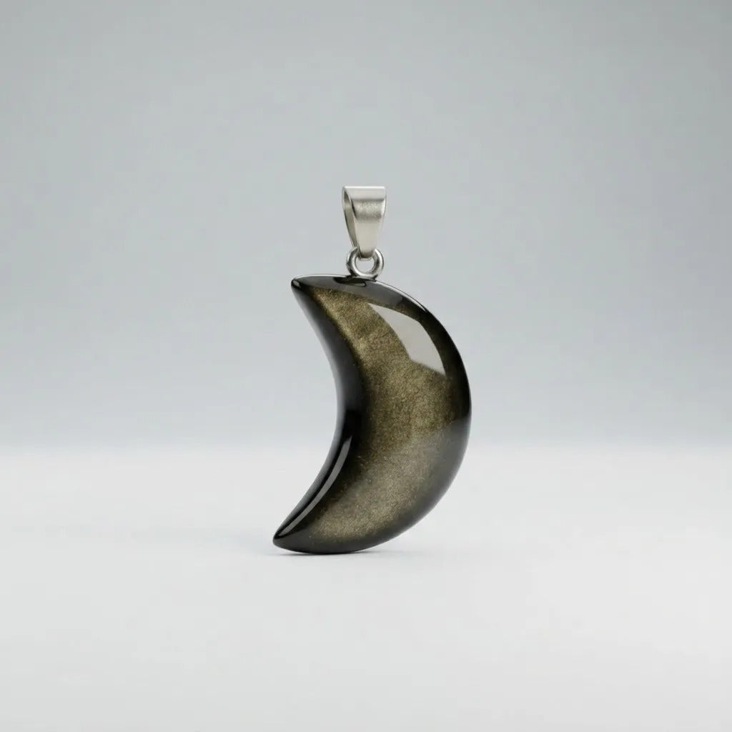 Dije Luna Obsidiana Dorada Natural Protección Energética Luna