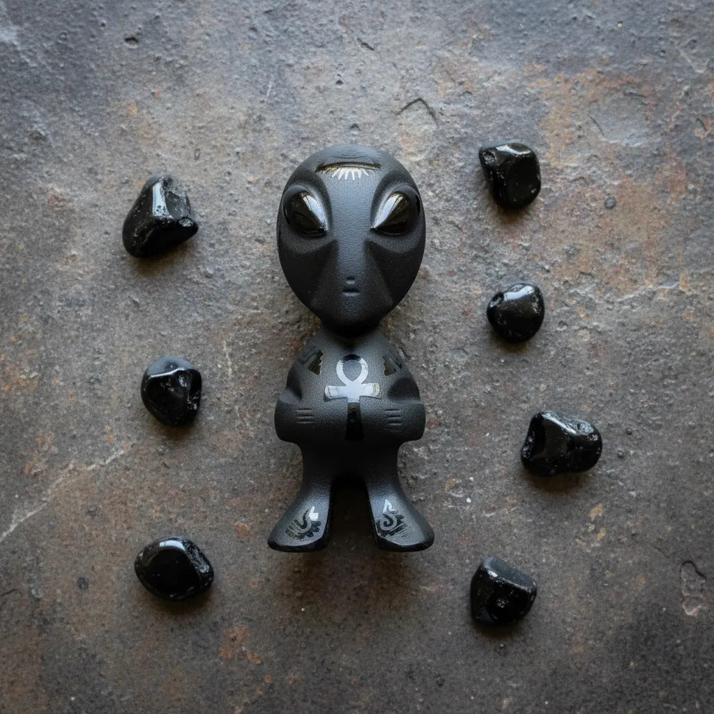 Figura Alien Obsidiana Negra Grabado Artesanal Protección Grabado 1