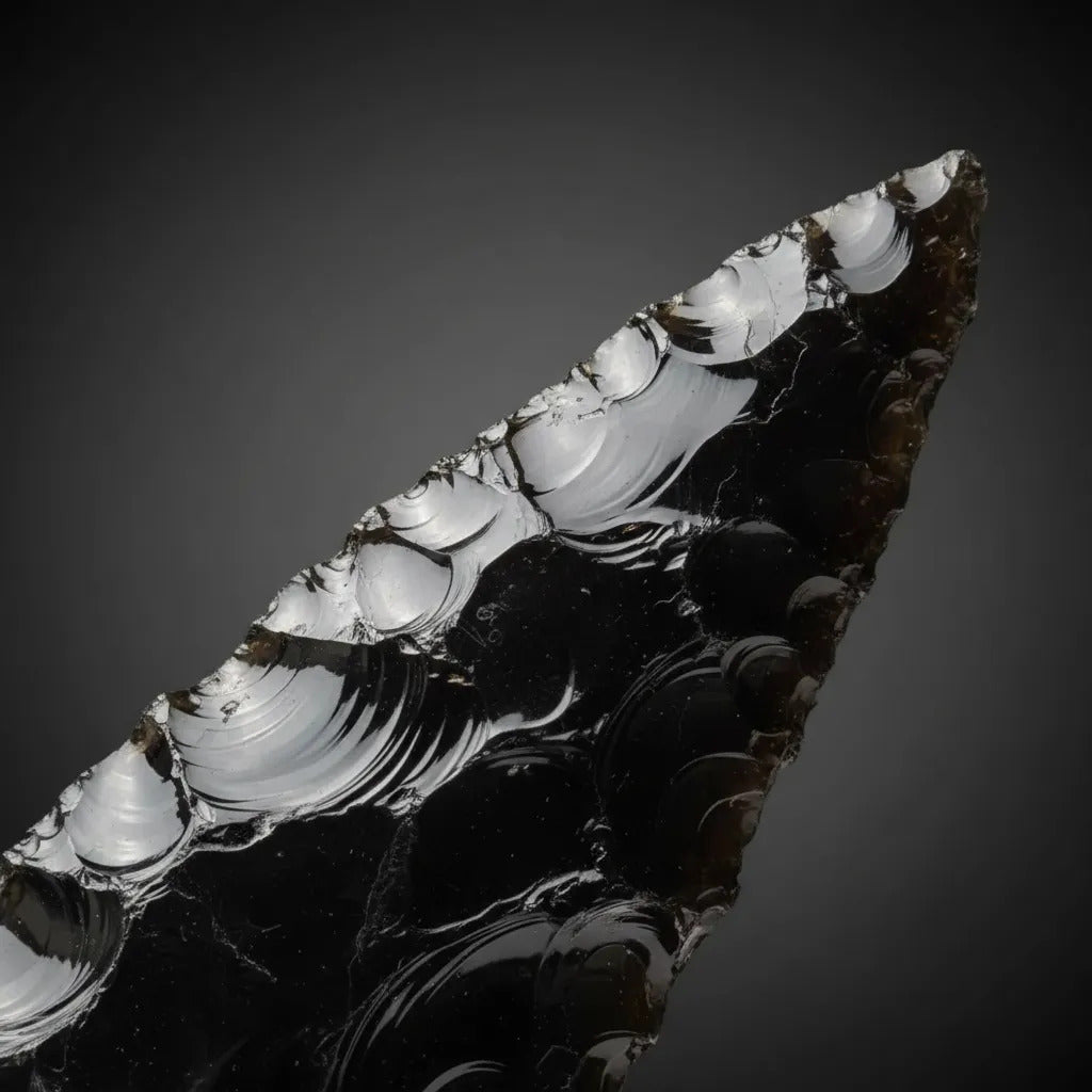 Punta Lanza Bastón Artesanal Obsidiana Negra 20cm Ceremonial
