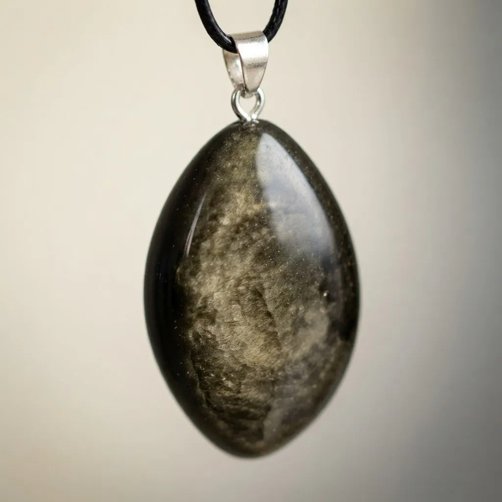 Dije Forma Almendra Obsidiana Dorada Protección Energética Almendra