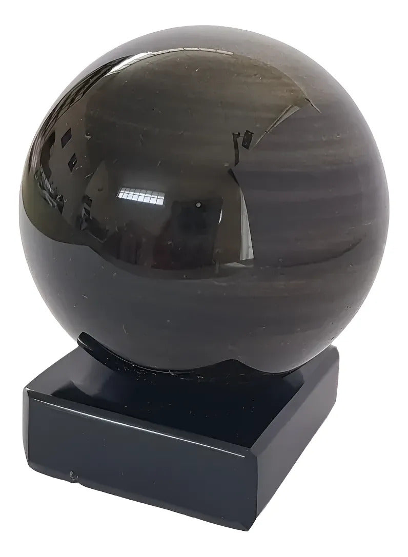 Esfera Obsidiana Dorada Con Base Protección Energética Obsidiana Dorada