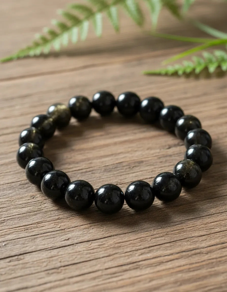 Pulsera Elástica Obsidiana 12 Mm Protección Equilibrio