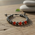 Pulsera Ajustable Hematita Piedra Natural Fuerza Equilibrio Con Cornalina 35 Cm