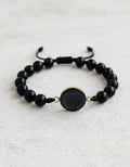 Pulsera Ajustable Obsidiana Con Flor De La Vida Armonía
